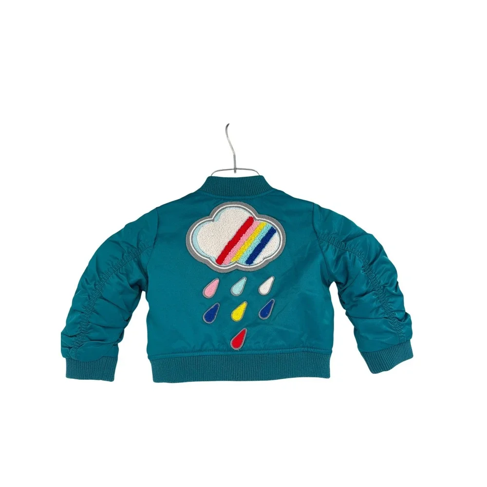 Cat & Jack Baby Teal Bomber Jacket Rainbow Cloud Raindrops 12M Full Zip Fleece